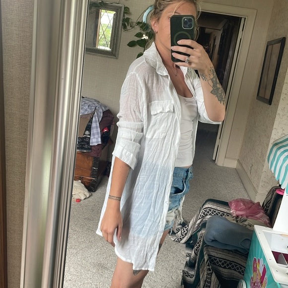 Zoye Chen White Gauzy Button-Up Flowy Swim Coverup - Picture 7 of 16